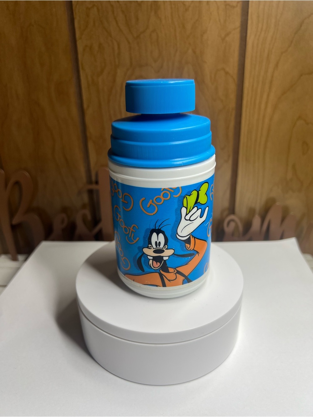 Vintage Disney Goofy Plastic Water Bottle Canteen Blue Screw Top Lid Retro